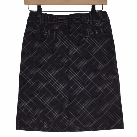ANN TAYLOR Pencil Skirt Plaid Petite Buttons Dark Academia Schoolgirl Size 00P - Picture 1 of 8
